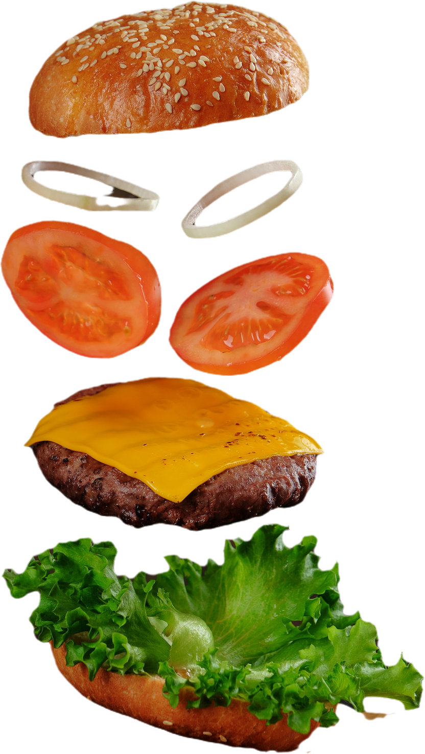 Hamburger with Patties, Tomato, Lettuce and Cheese